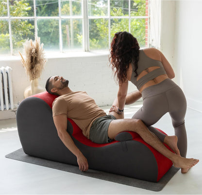Chakra Yoga Chaise - 2 Adjustable Headrests & Handles with Adjustable Straps, Micro-Velvet/Microloop, Grey & Grey