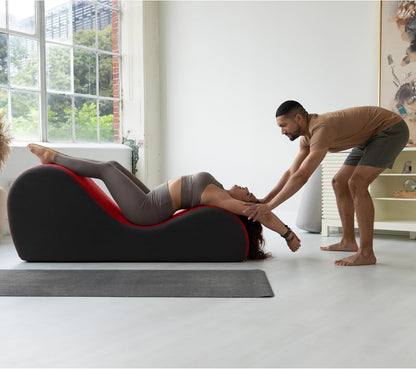 Chakra Yoga Chaise - 2 Adjustable Headrests & Handles with Adjustable Straps, Micro-Velvet/Microloop, Grey & Grey