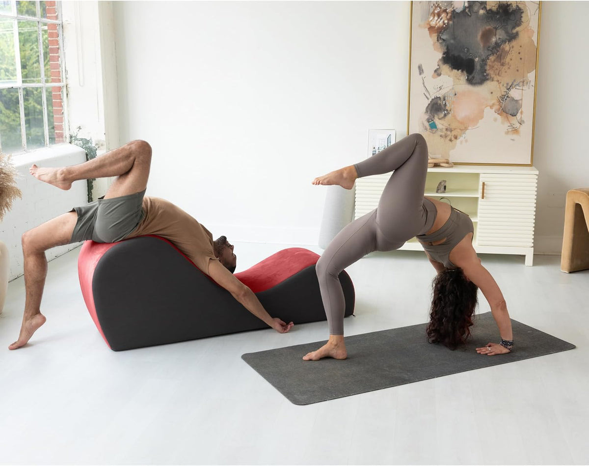Chakra Yoga Chaise - 2 Adjustable Headrests & Handles with Adjustable Straps, Micro-Velvet/Microloop, Grey & Grey
