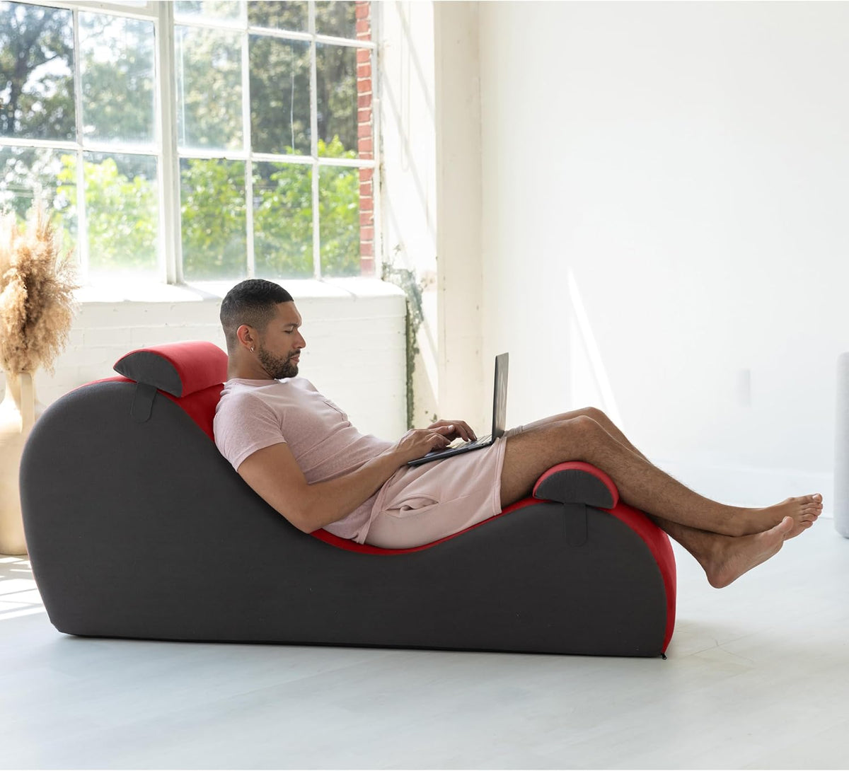 Chakra Yoga Chaise - 2 Adjustable Headrests & Handles with Adjustable Straps, Micro-Velvet/Microloop, Grey & Grey