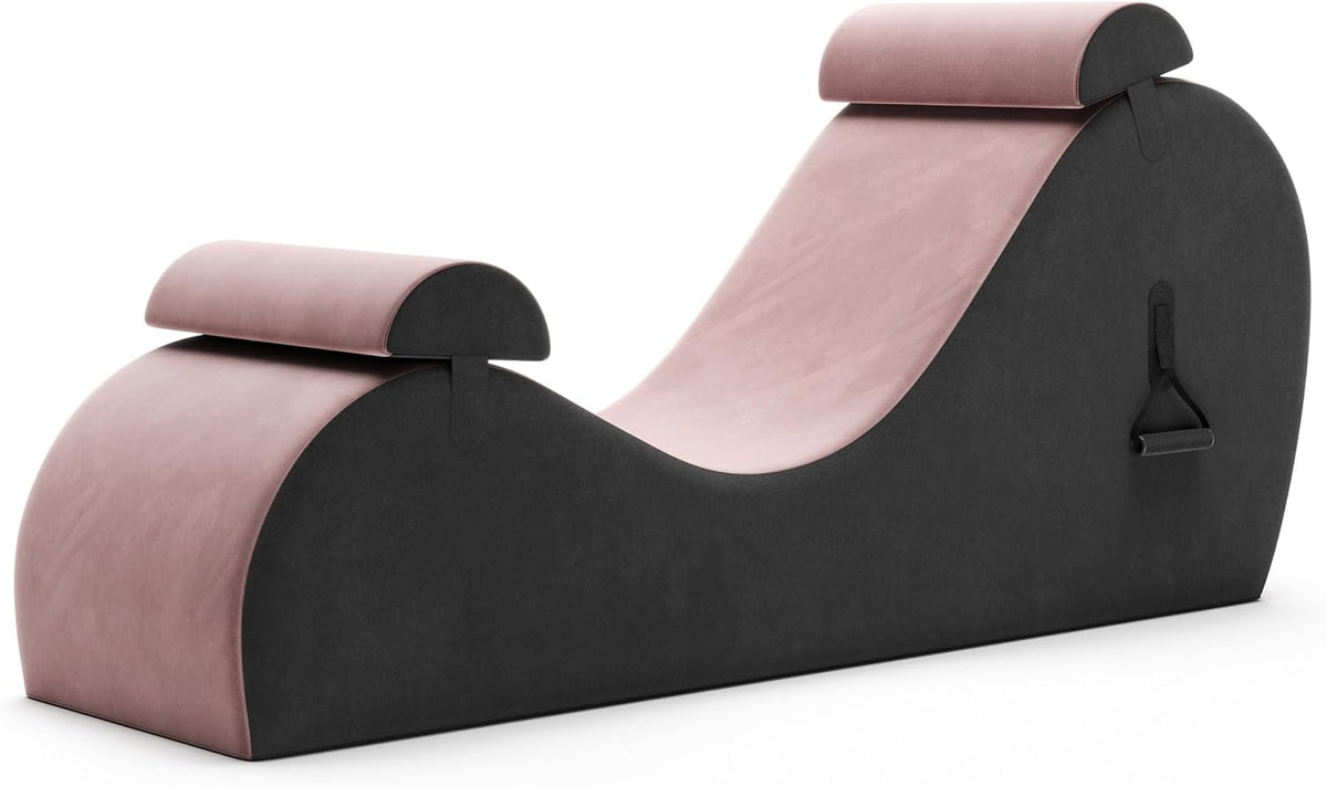 Chakra Yoga Chaise - 2 Adjustable Headrests & Handles with Adjustable Straps, Micro-Velvet/Microloop, Grey & Grey