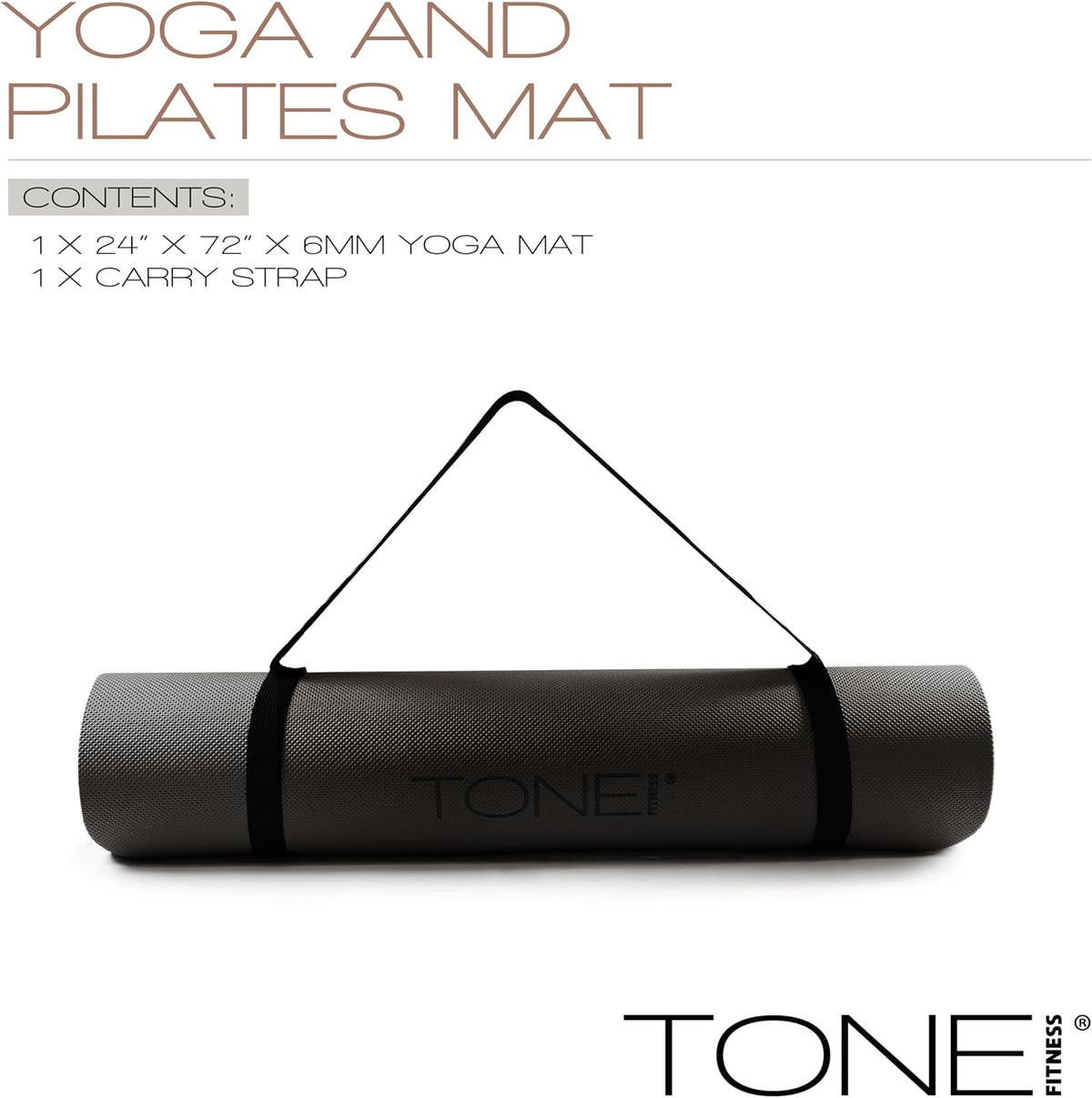 1/4" Yoga Mat, Non-Slip Exercise & Pilates Mat with Strap