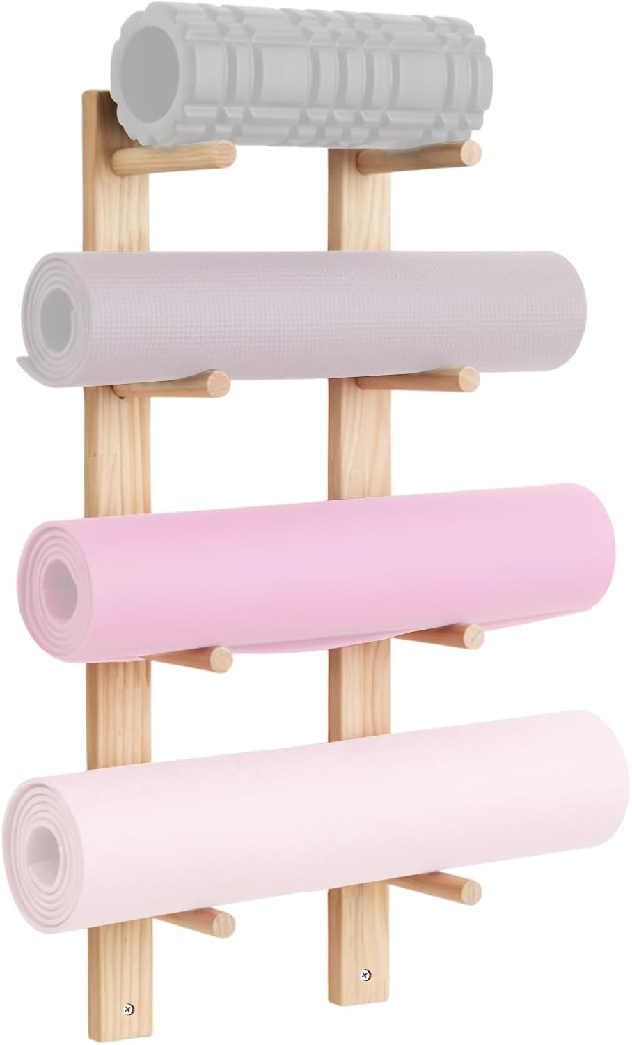 Cinnvoice 1 Pair Yoga Mat Holder Wall Mount Wooden Yoga Mat Storage Racks for Foam Roller & Fitness Accessories 4 Layer 28.7" X7" X2", Accommodating 4 Mats Save Space & Home Gym Organize