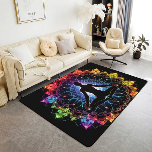 Yoga Chakras Area Rug 5x7, Boho Mandala Rugs for Living Room Bedroom for Kids Boys Girls Room Decor, Yoga Lover, Rainbow Chakras Indoor Floor Mat