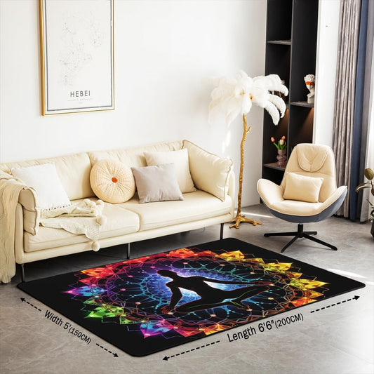 Yoga Chakras Area Rug 5x7, Boho Mandala Rugs for Living Room Bedroom for Kids Boys Girls Room Decor, Yoga Lover, Rainbow Chakras Indoor Floor Mat