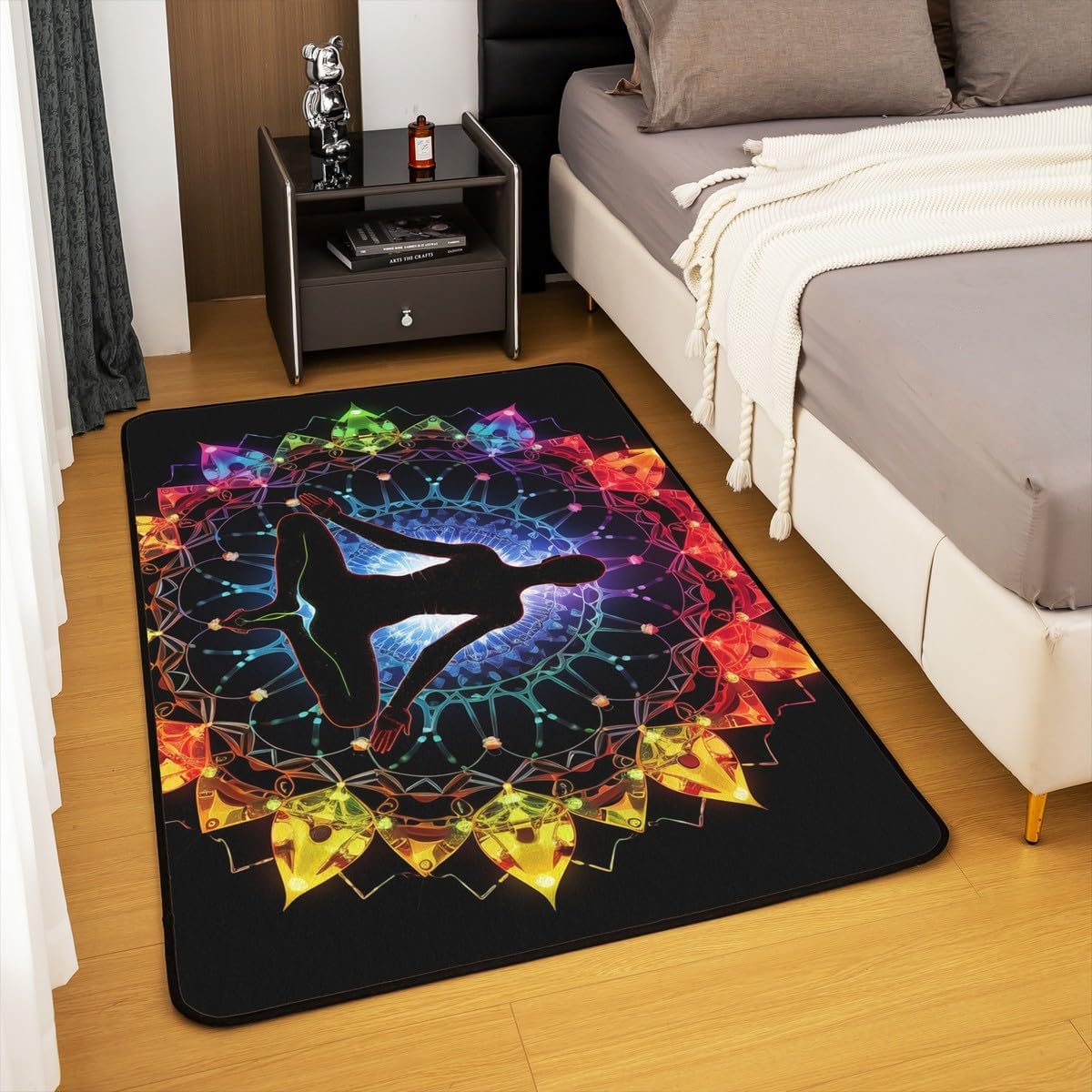 Yoga Chakras Area Rug 5x7, Boho Mandala Rugs for Living Room Bedroom for Kids Boys Girls Room Decor, Yoga Lover, Rainbow Chakras Indoor Floor Mat