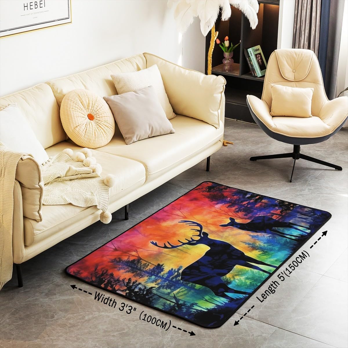 Yoga Chakras Area Rug 5x7, Boho Mandala Rugs for Living Room Bedroom for Kids Boys Girls Room Decor, Yoga Lover, Rainbow Chakras Indoor Floor Mat