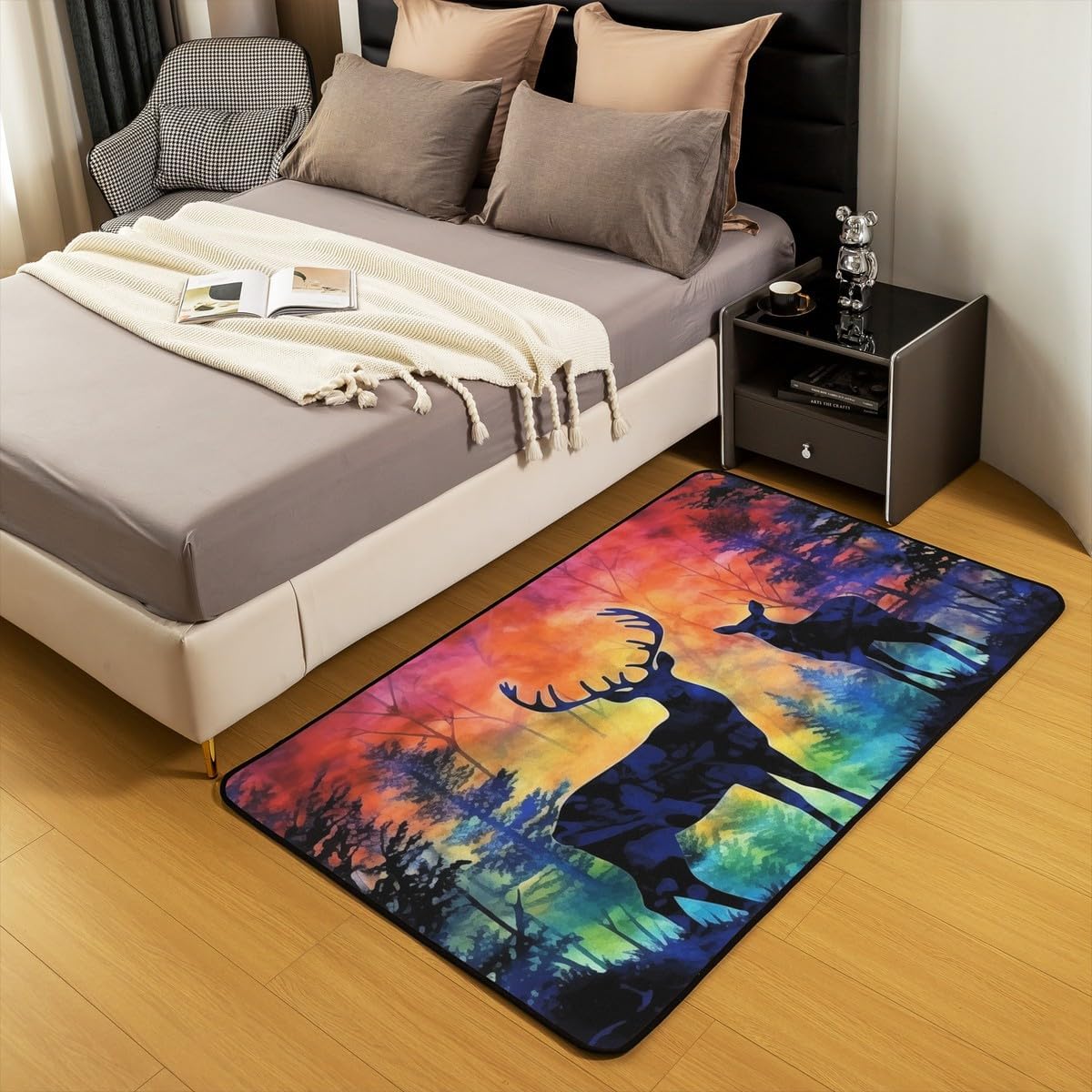 Yoga Chakras Area Rug 5x7, Boho Mandala Rugs for Living Room Bedroom for Kids Boys Girls Room Decor, Yoga Lover, Rainbow Chakras Indoor Floor Mat