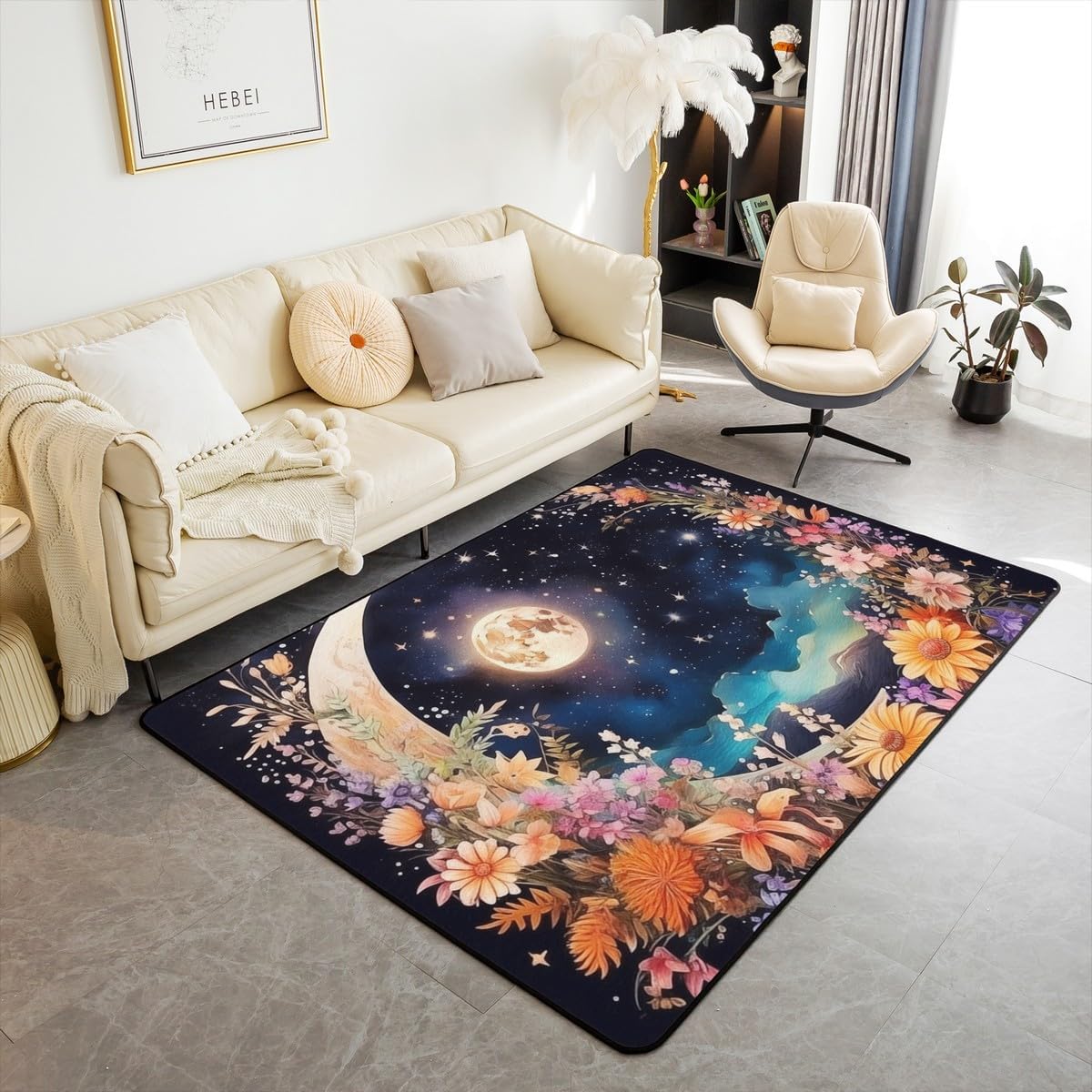 Yoga Chakras Area Rug 5x7, Boho Mandala Rugs for Living Room Bedroom for Kids Boys Girls Room Decor, Yoga Lover, Rainbow Chakras Indoor Floor Mat