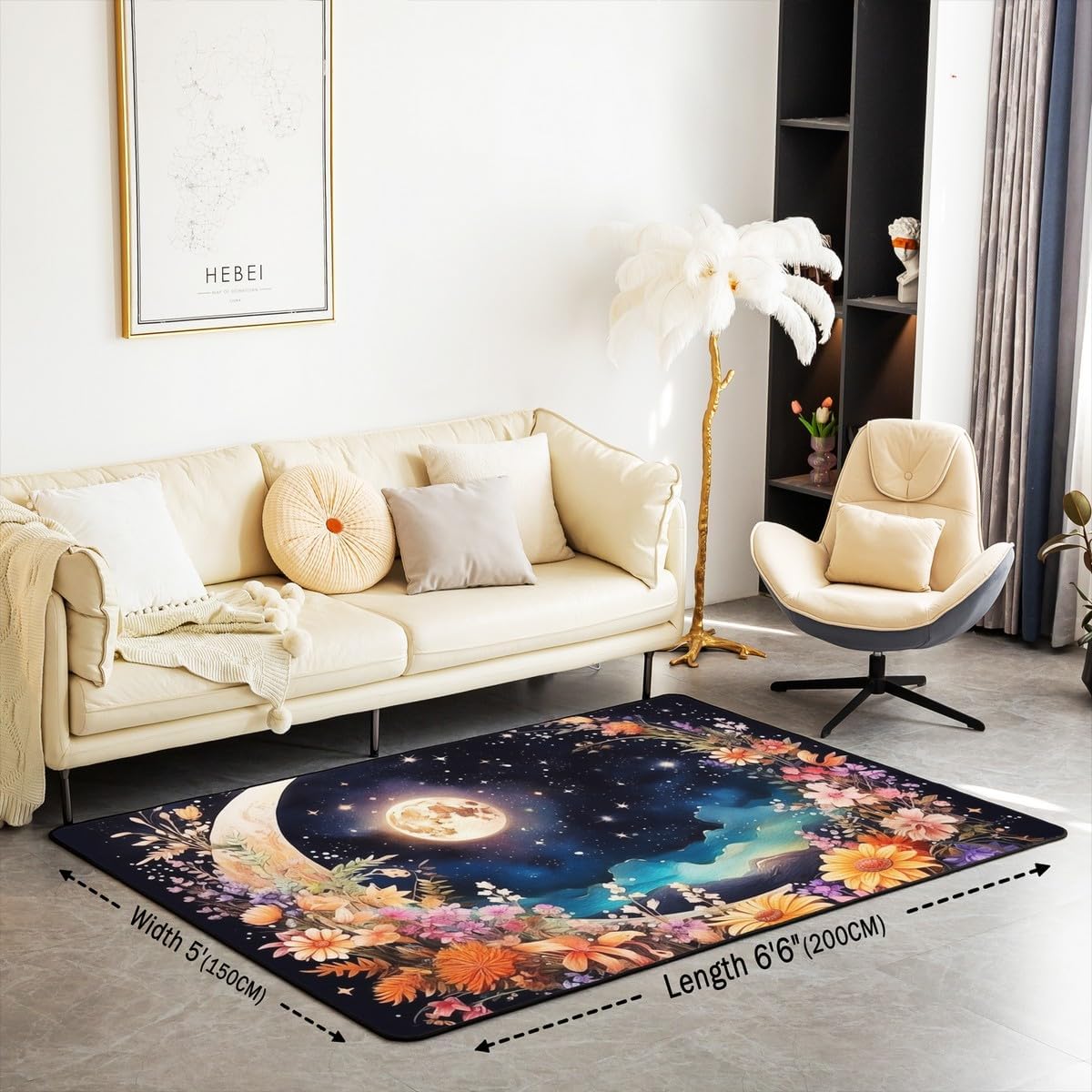 Yoga Chakras Area Rug 5x7, Boho Mandala Rugs for Living Room Bedroom for Kids Boys Girls Room Decor, Yoga Lover, Rainbow Chakras Indoor Floor Mat