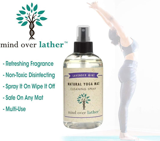 Mind Over Lather Yoga Mat Cleaner & Cleaning Spray 8oz 100% Natural Essential Oils | Lavender Mint | Cleans, Deodorizes & Restores All Mats | Non-Toxic