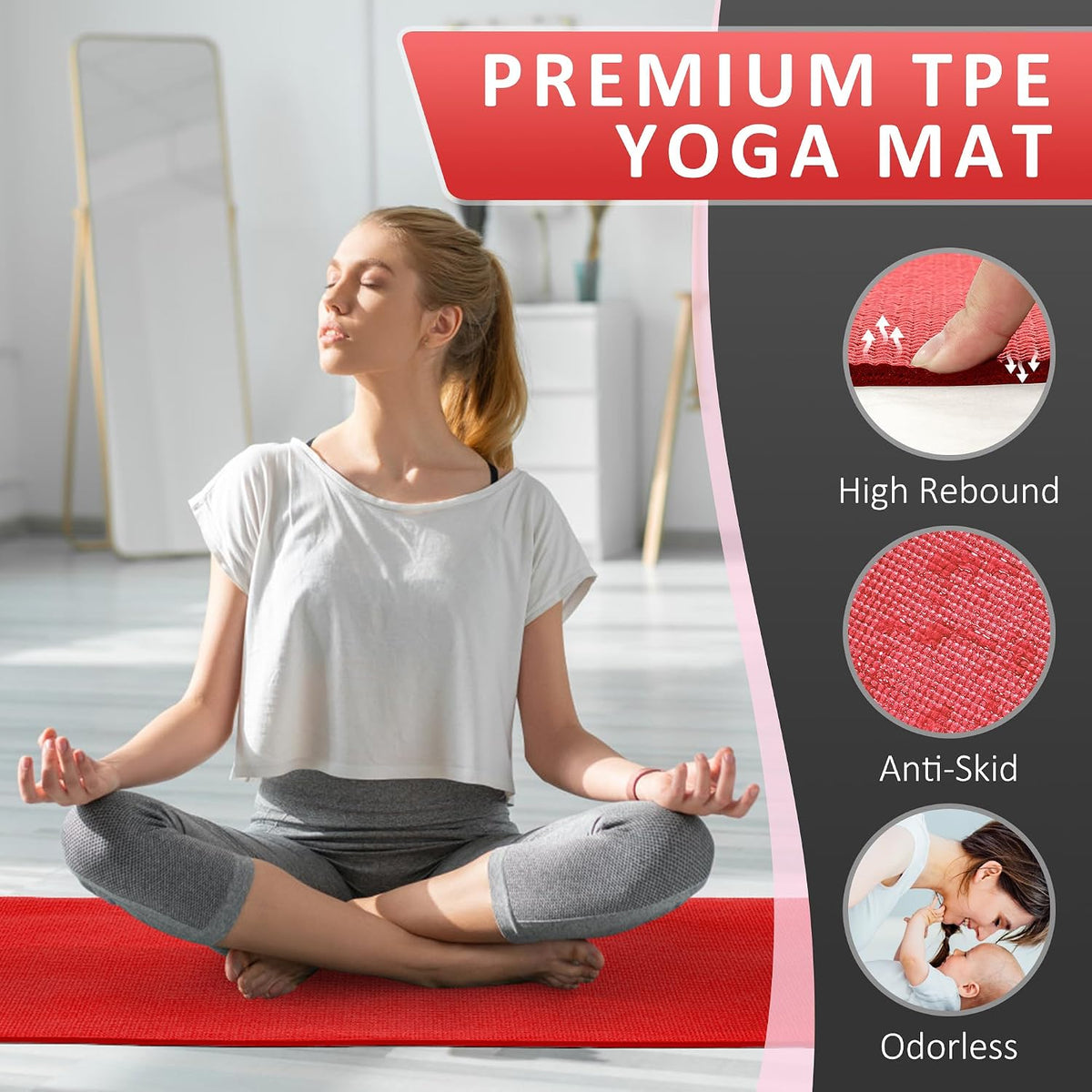 All Purpose Thick High Density No Tear Exercise Yoga Mat with Strap & Lightweight Features for Indoor & Outdoor Use