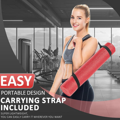 All Purpose Thick High Density No Tear Exercise Yoga Mat with Strap & Lightweight Features for Indoor & Outdoor Use