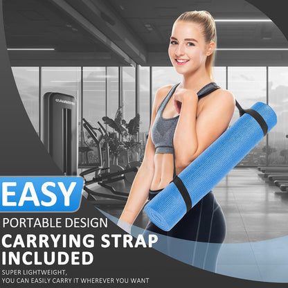 All Purpose Thick High Density No Tear Exercise Yoga Mat with Strap & Lightweight Features for Indoor & Outdoor Use