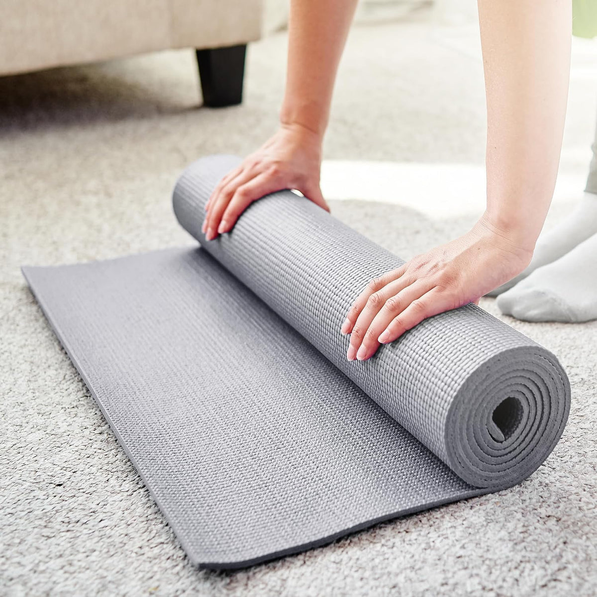 All Purpose Thick High Density No Tear Exercise Yoga Mat with Strap & Lightweight Features for Indoor & Outdoor Use