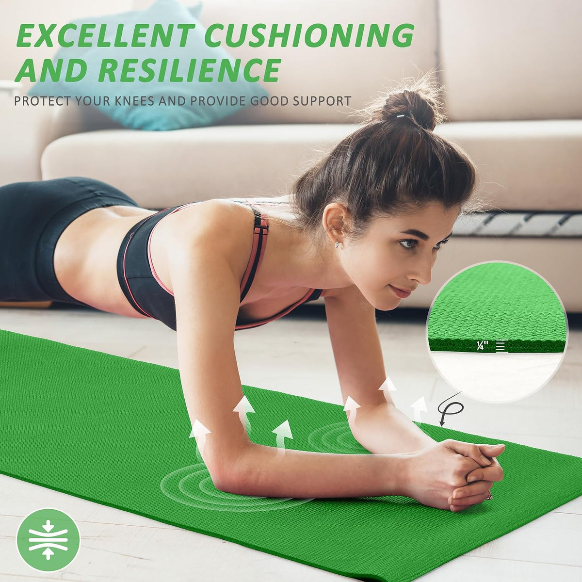 All Purpose Thick High Density No Tear Exercise Yoga Mat with Strap & Lightweight Features for Indoor & Outdoor Use