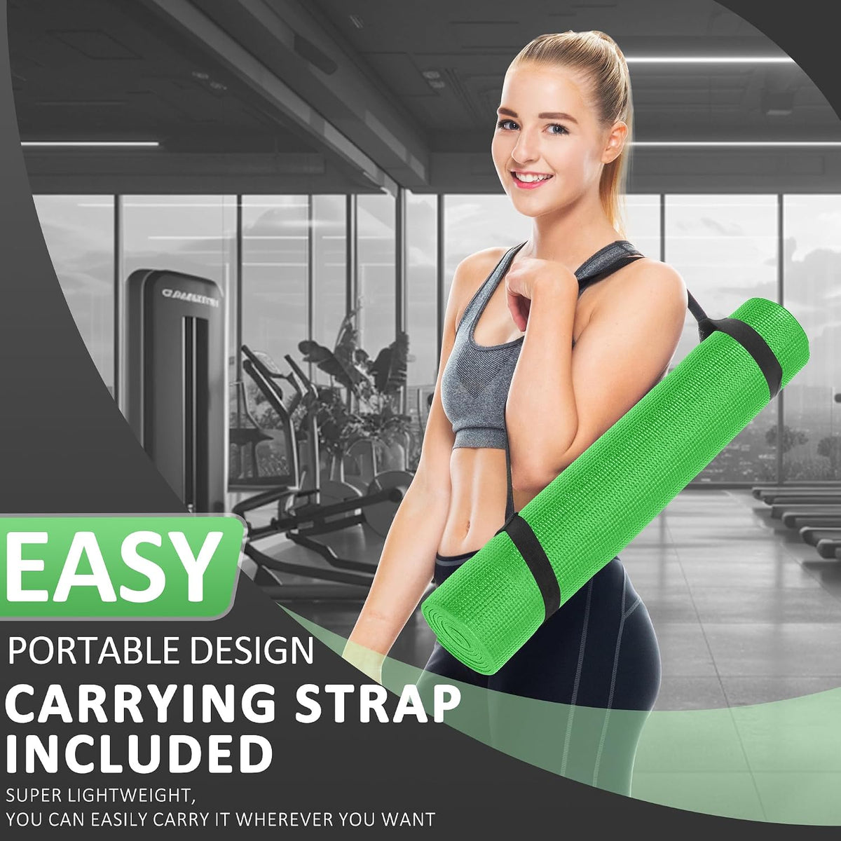 All Purpose Thick High Density No Tear Exercise Yoga Mat with Strap & Lightweight Features for Indoor & Outdoor Use