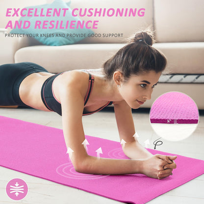 All Purpose Thick High Density No Tear Exercise Yoga Mat with Strap & Lightweight Features for Indoor & Outdoor Use