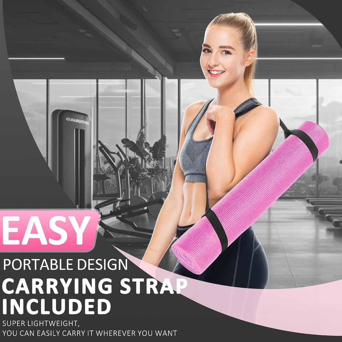 All Purpose Thick High Density No Tear Exercise Yoga Mat with Strap & Lightweight Features for Indoor & Outdoor Use