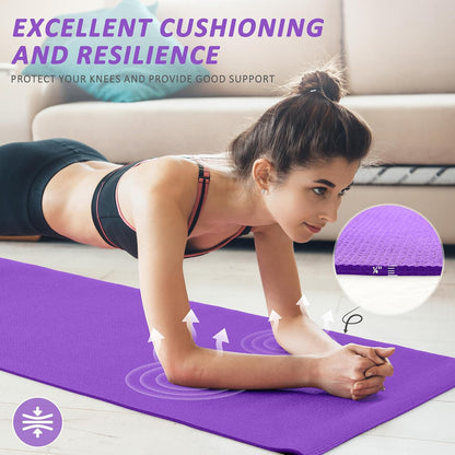 All Purpose Thick High Density No Tear Exercise Yoga Mat with Strap & Lightweight Features for Indoor & Outdoor Use