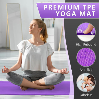 All Purpose Thick High Density No Tear Exercise Yoga Mat with Strap & Lightweight Features for Indoor & Outdoor Use