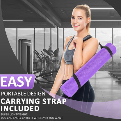 All Purpose Thick High Density No Tear Exercise Yoga Mat with Strap & Lightweight Features for Indoor & Outdoor Use