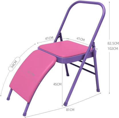 Iyengar Yoga Chair,Yoga Auxiliary Chair with Lumbar Back Support,Metal Steel Frame Double Beam,Foldable Portable Yoga Chair,Backless Yoga Chair Prop, Purple