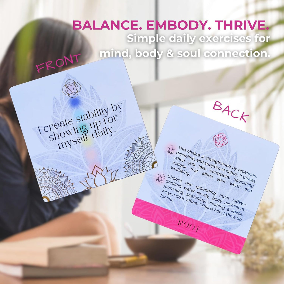 Aura Chakra Affirmations & Ritual Deck: 57 Daily Mindfulness & Meditation Activity Cards | Balance Mind, Body & Spirit | Wellness Self-Care Gift for Women - Stand and Pouch