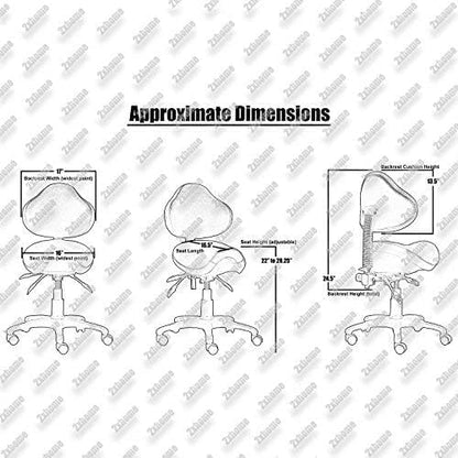 Ergonomic Saddle Stool with Back | Rolling Office Task Chair Adjustable Height Tilt Recline | Padded Seat for Medical Professionals, Dentists, and Artists, Black with Wheels, Single, Set of 1