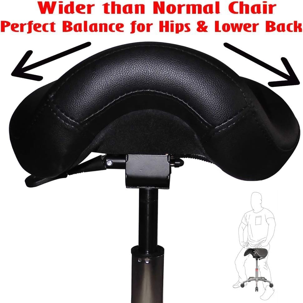 Ergonomic Saddle Stool with Back | Rolling Office Task Chair Adjustable Height Tilt Recline | Padded Seat for Medical Professionals, Dentists, and Artists, Black with Wheels, Single, Set of 1