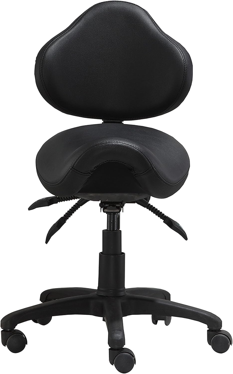 Ergonomic Saddle Stool with Back | Rolling Office Task Chair Adjustable Height Tilt Recline | Padded Seat for Medical Professionals, Dentists, and Artists, Black with Wheels, Single, Set of 1
