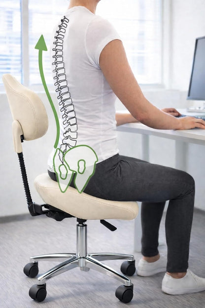 Ergonomic Saddle Stool with Back | Rolling Office Task Chair Adjustable Height Tilt Recline | Padded Seat for Medical Professionals, Dentists, and Artists, Black with Wheels, Single, Set of 1