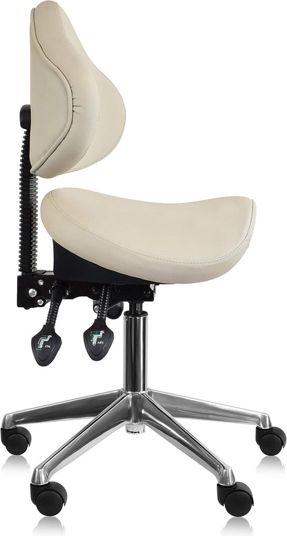 Ergonomic Saddle Stool with Back | Rolling Office Task Chair Adjustable Height Tilt Recline | Padded Seat for Medical Professionals, Dentists, and Artists, Black with Wheels, Single, Set of 1