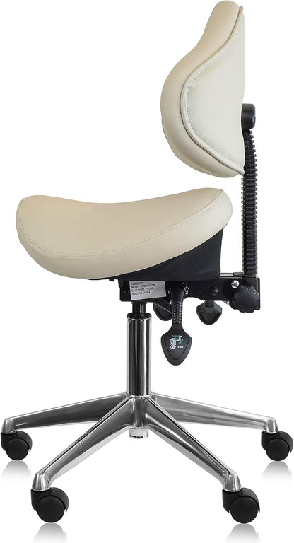 Ergonomic Saddle Stool with Back | Rolling Office Task Chair Adjustable Height Tilt Recline | Padded Seat for Medical Professionals, Dentists, and Artists, Black with Wheels, Single, Set of 1