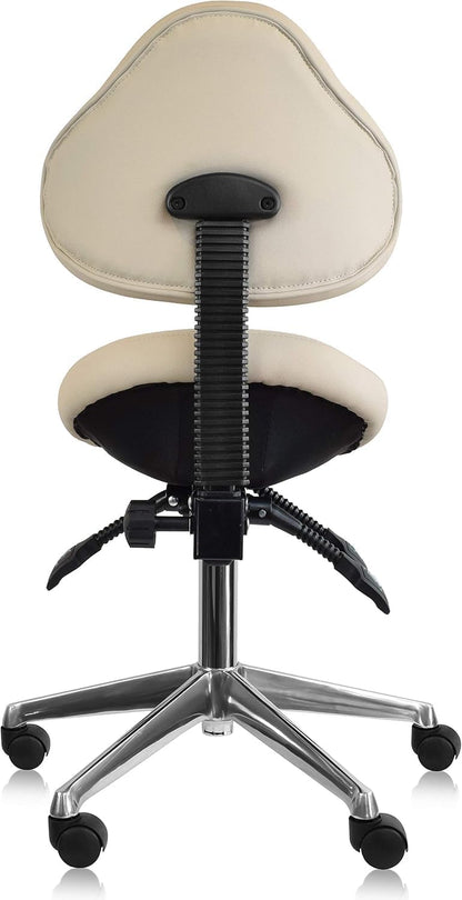 Ergonomic Saddle Stool with Back | Rolling Office Task Chair Adjustable Height Tilt Recline | Padded Seat for Medical Professionals, Dentists, and Artists, Black with Wheels, Single, Set of 1