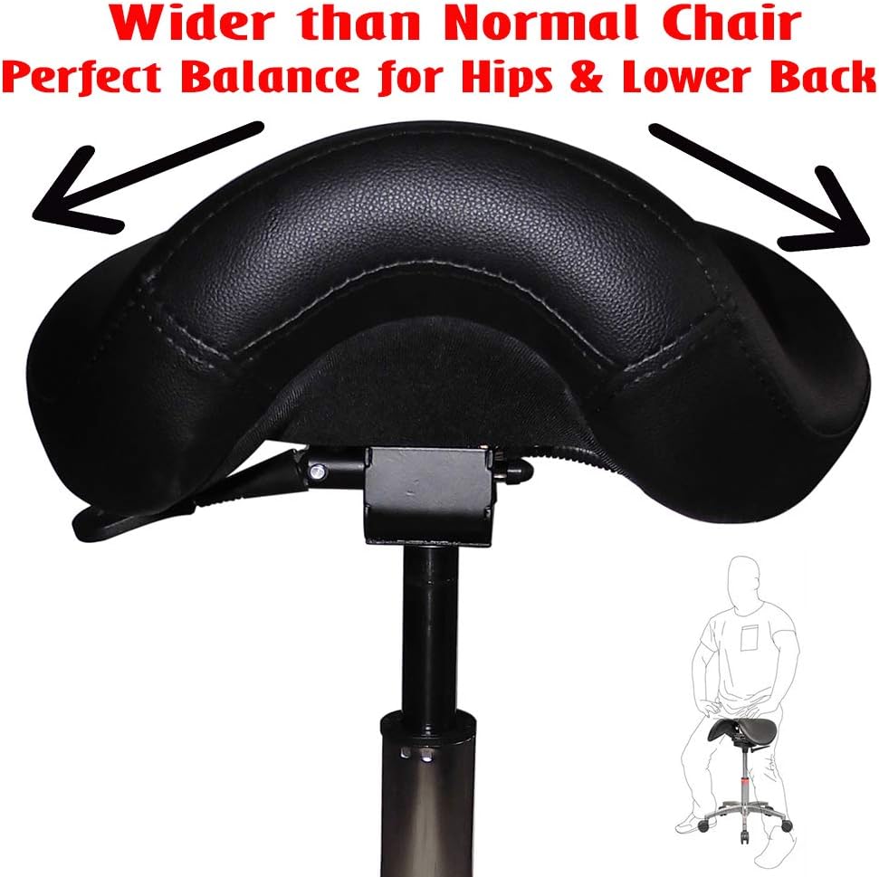 Ergonomic Saddle Stool with Back | Rolling Office Task Chair Adjustable Height Tilt Recline | Padded Seat for Medical Professionals, Dentists, and Artists, Black with Wheels, Single, Set of 1