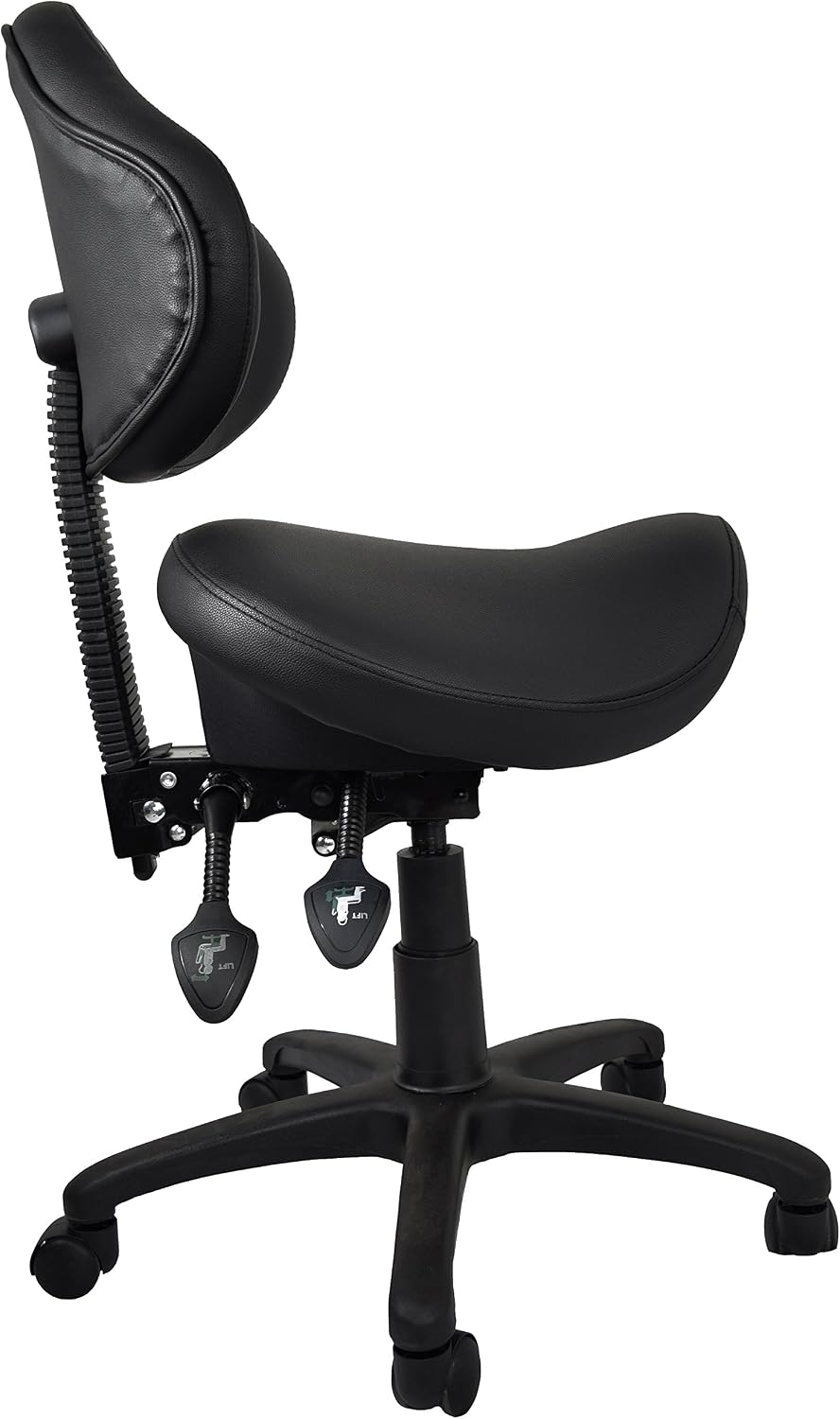 Ergonomic Saddle Stool with Back | Rolling Office Task Chair Adjustable Height Tilt Recline | Padded Seat for Medical Professionals, Dentists, and Artists, Black with Wheels, Single, Set of 1