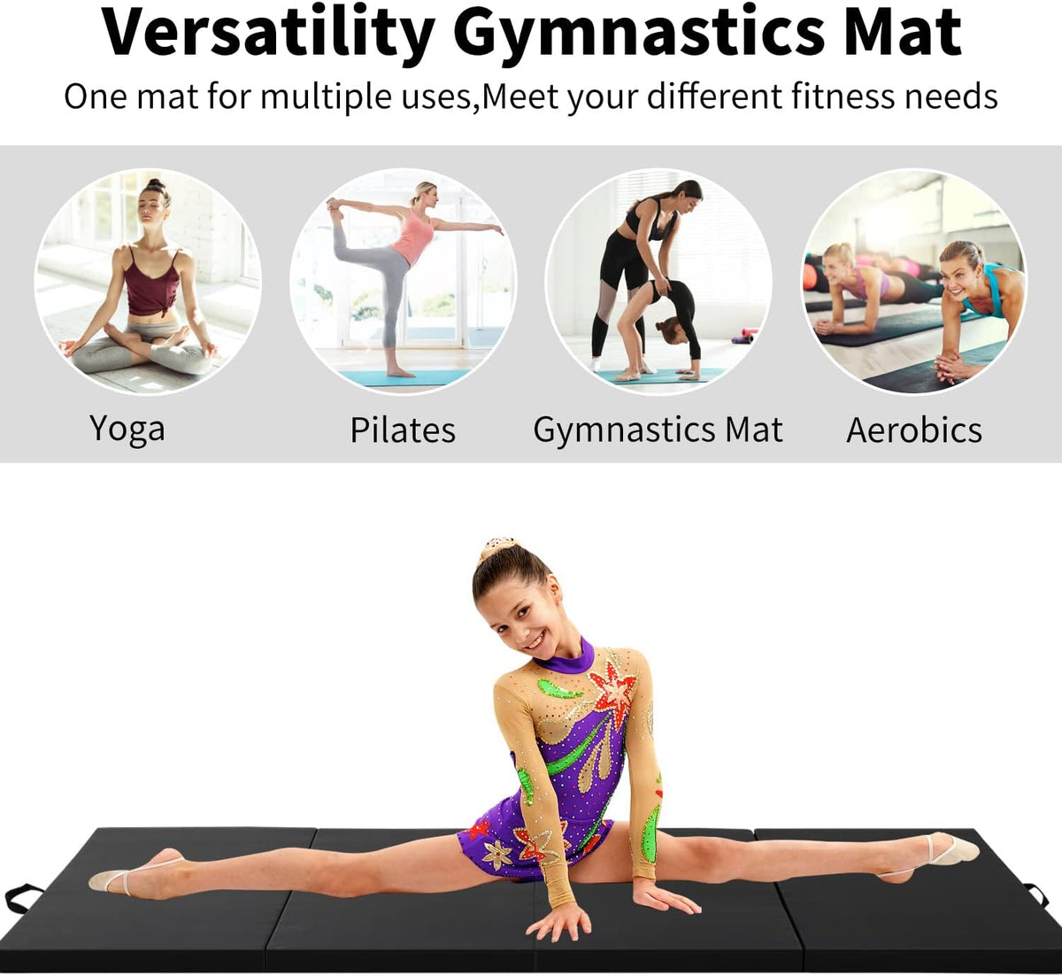 Gymnastics Mat, Folding Exercise Yoga Tumbling Mat for Kids, Padded