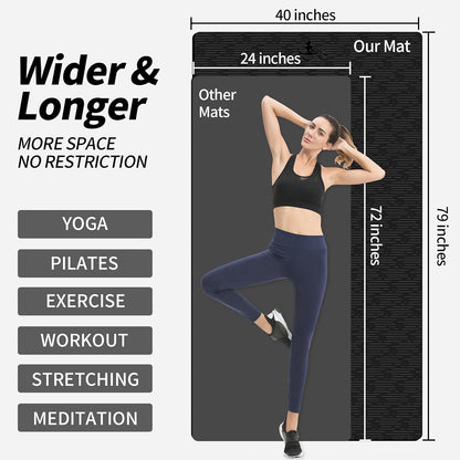 Hatha Yoga Extra Long TPE Yoga Mat 79" x 40" x 1/2" Thick Non-slip Exercise Mat for Home Gym Use, Yoga, Pilates, Fitness & Workouts