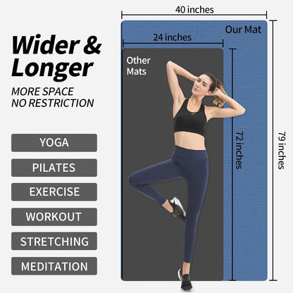 Hatha Yoga Extra Long TPE Yoga Mat 79" x 40" x 1/2" Thick Non-slip Exercise Mat for Home Gym Use, Yoga, Pilates, Fitness & Workouts