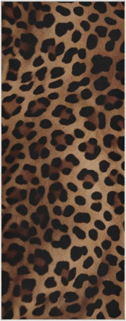 Leopard Print Yoga Mat Towel, Sweat Absorbent Hot Yoga Towel with Non Slip Grip, Soft Yoga Blanket with Travel Bag for Workout, Gym, Pilates, Fitness - 73" x 27"