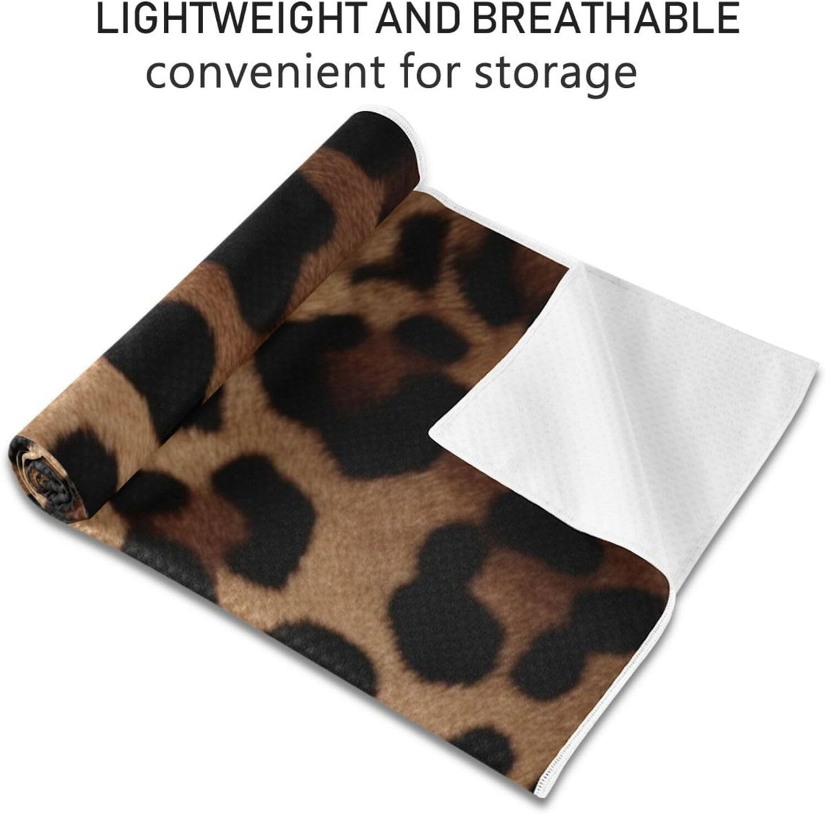 Leopard Print Yoga Mat Towel, Sweat Absorbent Hot Yoga Towel with Non Slip Grip, Soft Yoga Blanket with Travel Bag for Workout, Gym, Pilates, Fitness - 73" x 27"