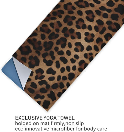 Leopard Print Yoga Mat Towel, Sweat Absorbent Hot Yoga Towel with Non Slip Grip, Soft Yoga Blanket with Travel Bag for Workout, Gym, Pilates, Fitness - 73" x 27"