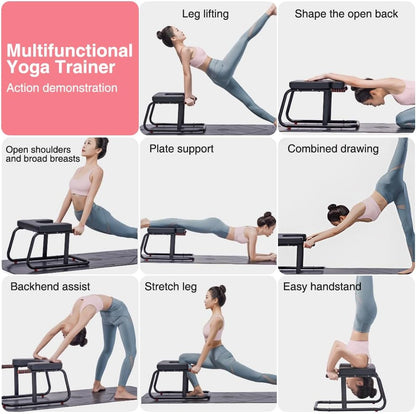 KBQ Yoga Headstand Bench, Yoga Inversion Chair, Headstand Trainer – U-Shaped Stool with 400LB Capacity, Double Armrest, Non-Slip Fitness Aid, Thick Breathable Mat, Home & Gym Stability Stool (Black)