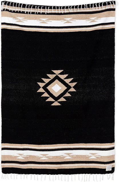 Mexican Blanket by Laguna Beach Textile Co - Beach, Yoga, Camping, or Decorative Throw Blanket - Traditional Handmade Serape (Ivory)