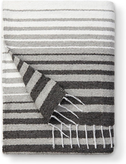 Mexican Blanket by Laguna Beach Textile Co - Beach, Yoga, Camping, or Decorative Throw Blanket - Traditional Handmade Serape (Ivory)