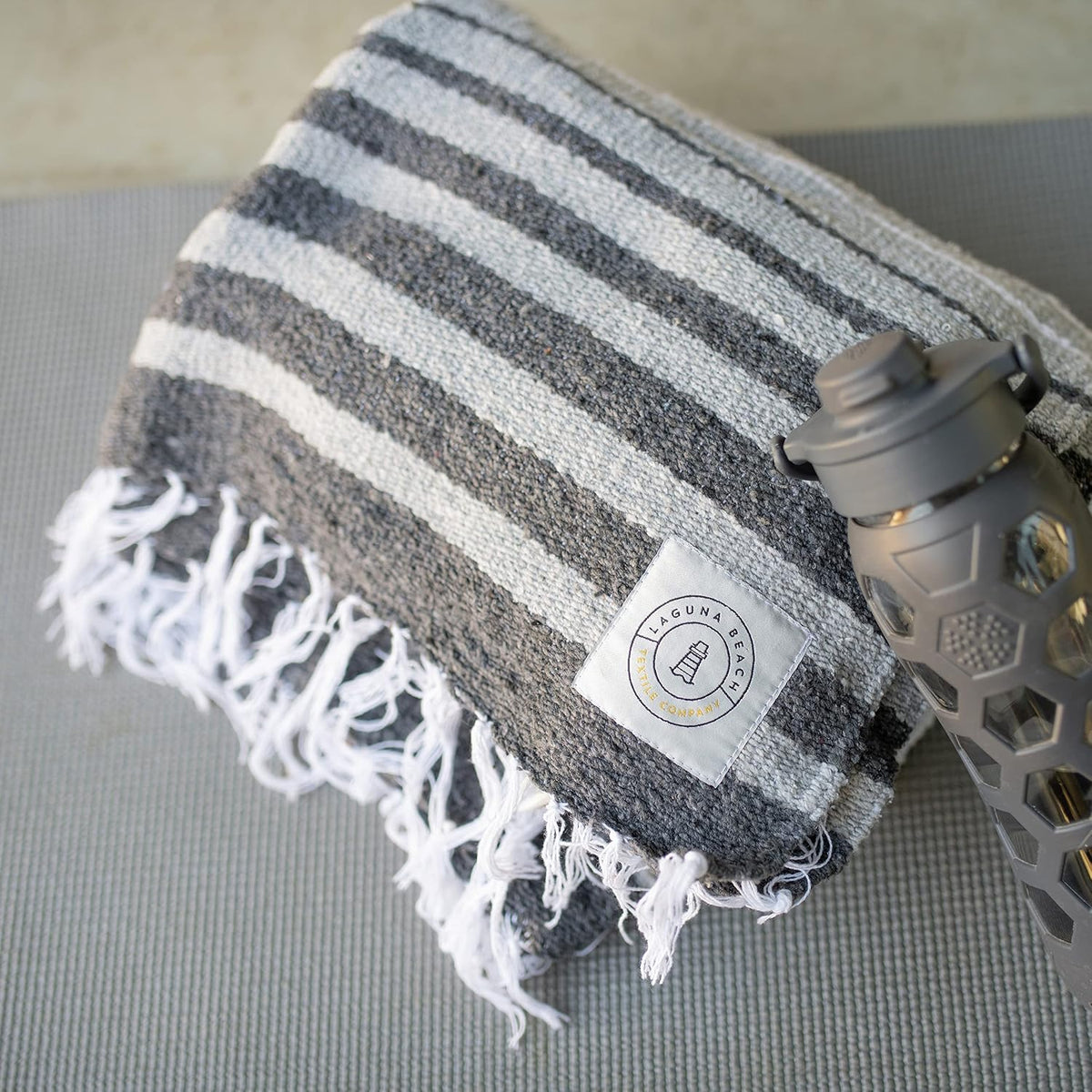 Mexican Blanket by Laguna Beach Textile Co - Beach, Yoga, Camping, or Decorative Throw Blanket - Traditional Handmade Serape (Ivory)