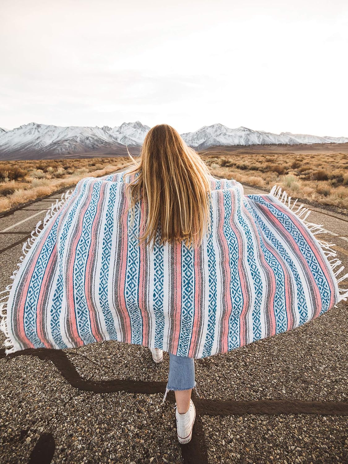 Mexican Blanket by Laguna Beach Textile Co - Beach, Yoga, Camping, or Decorative Throw Blanket - Traditional Handmade Serape (Ivory)
