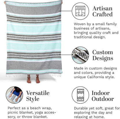 Mexican Blanket by Laguna Beach Textile Co - Beach, Yoga, Camping, or Decorative Throw Blanket - Traditional Handmade Serape (Ivory)