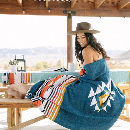 Mexican Blanket by Laguna Beach Textile Co - Beach, Yoga, Camping, or Decorative Throw Blanket - Traditional Handmade Serape (Ivory)